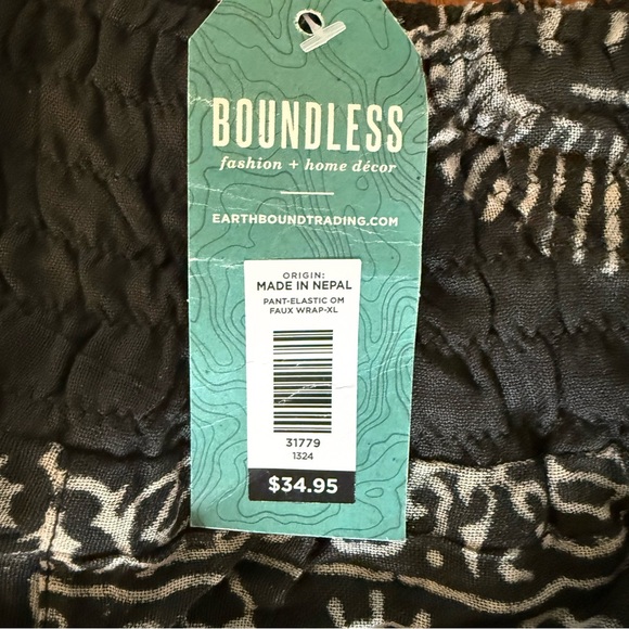 NWT Earthbound Trading Co Om Faux Wrap Pants Black Boho Festival Hippie XL - Picture 7 of 9